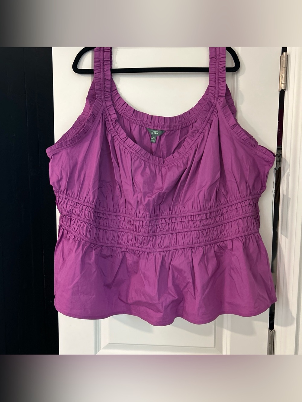 Terra & Sky Women's Plus Sleeveless Smocked Peplum Tank Top, 4x Purple- NWT
